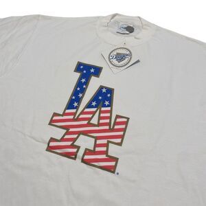 NWT Vintage Los Angeles Dodgers Tee Shirt MLB Flag July 4th LA USA Made L